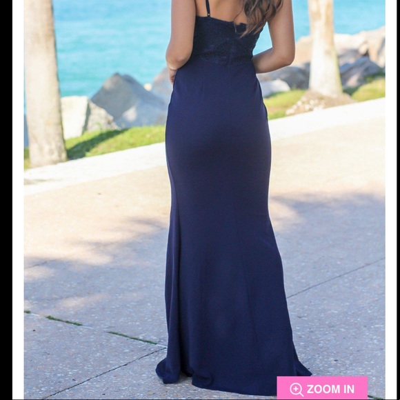 Navy Blue Maxi Prom Dress! worn once in great quality!! perfect for prom - Picture 3 of 6